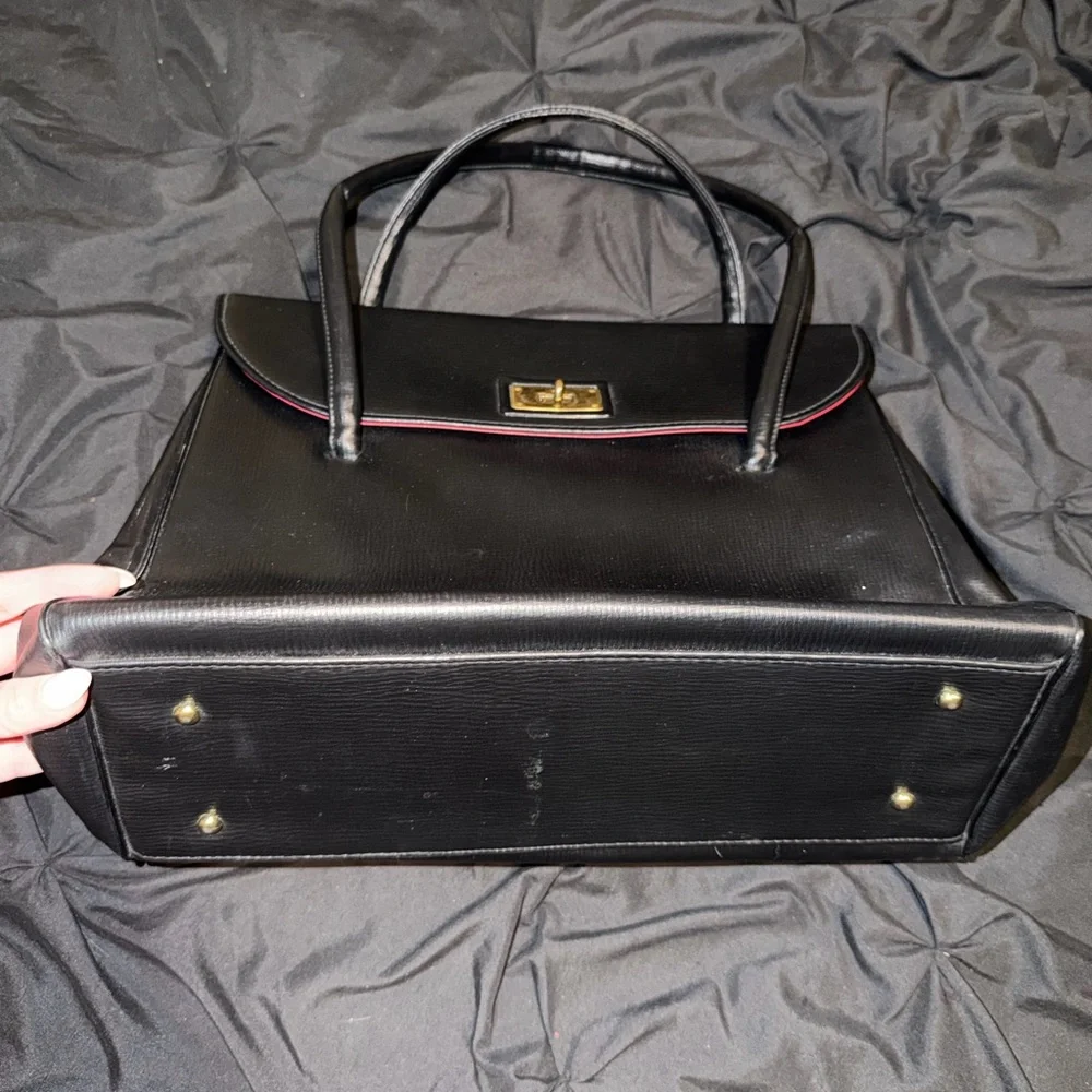 Vintage 1960s Black Leather Top-Handle Women's Bag
